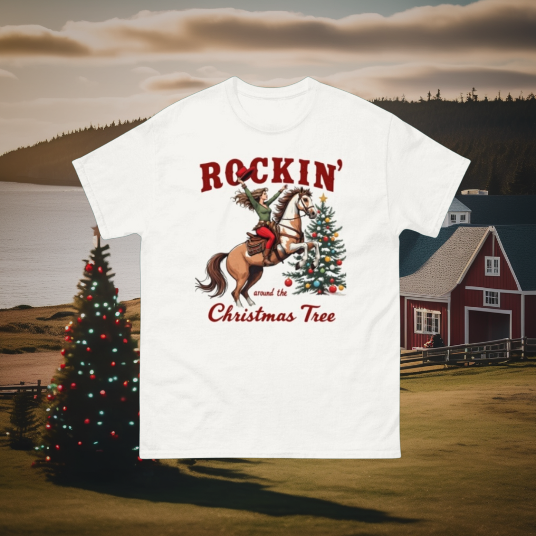 Rockin around women's christmas tee white