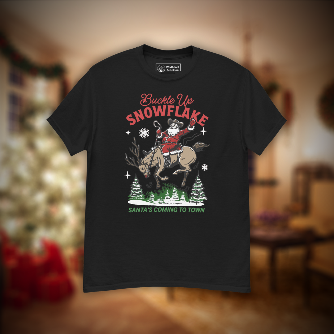 Buckle Up, Snowflake black mock up 2