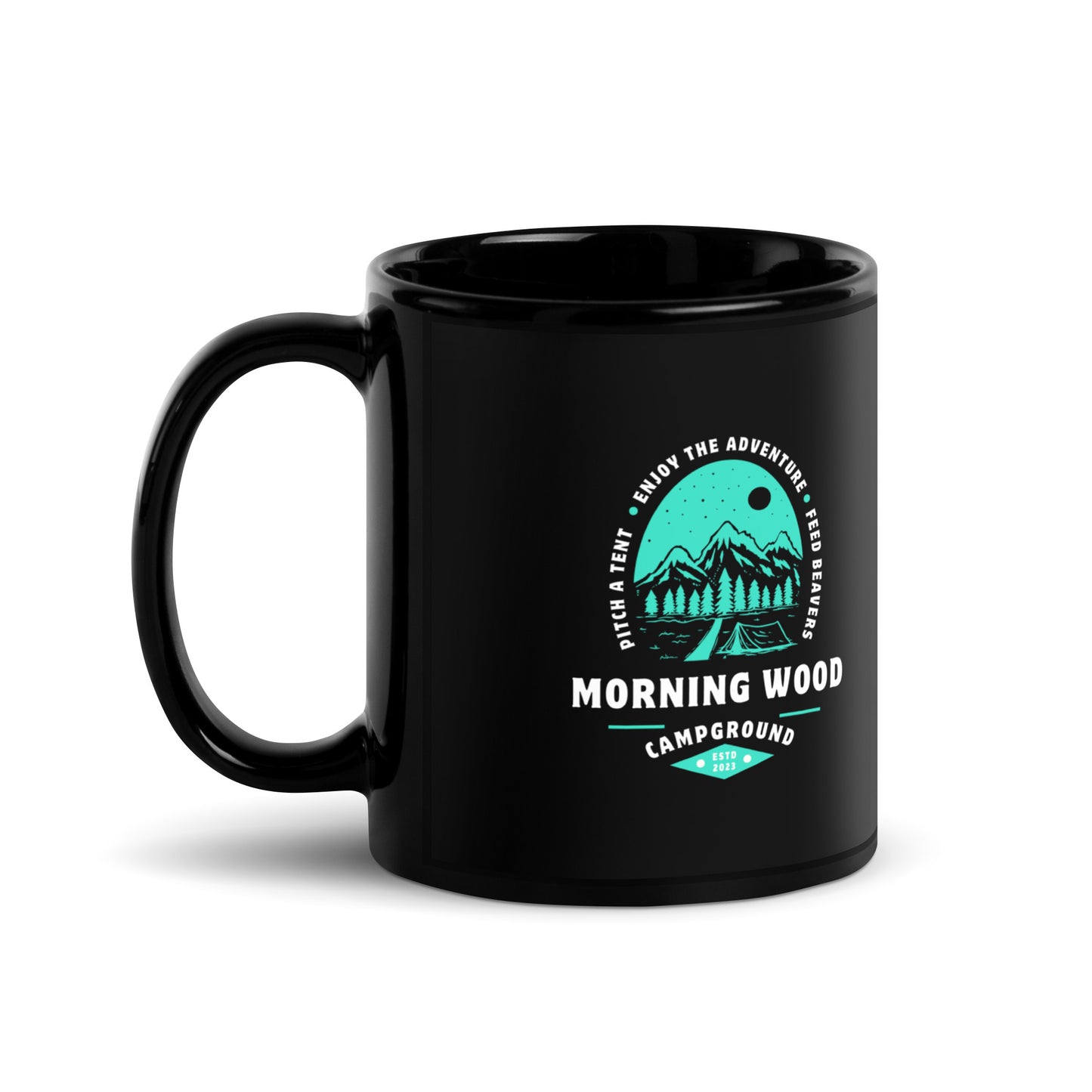 Morning Wood Campground Black Coffee Mug
