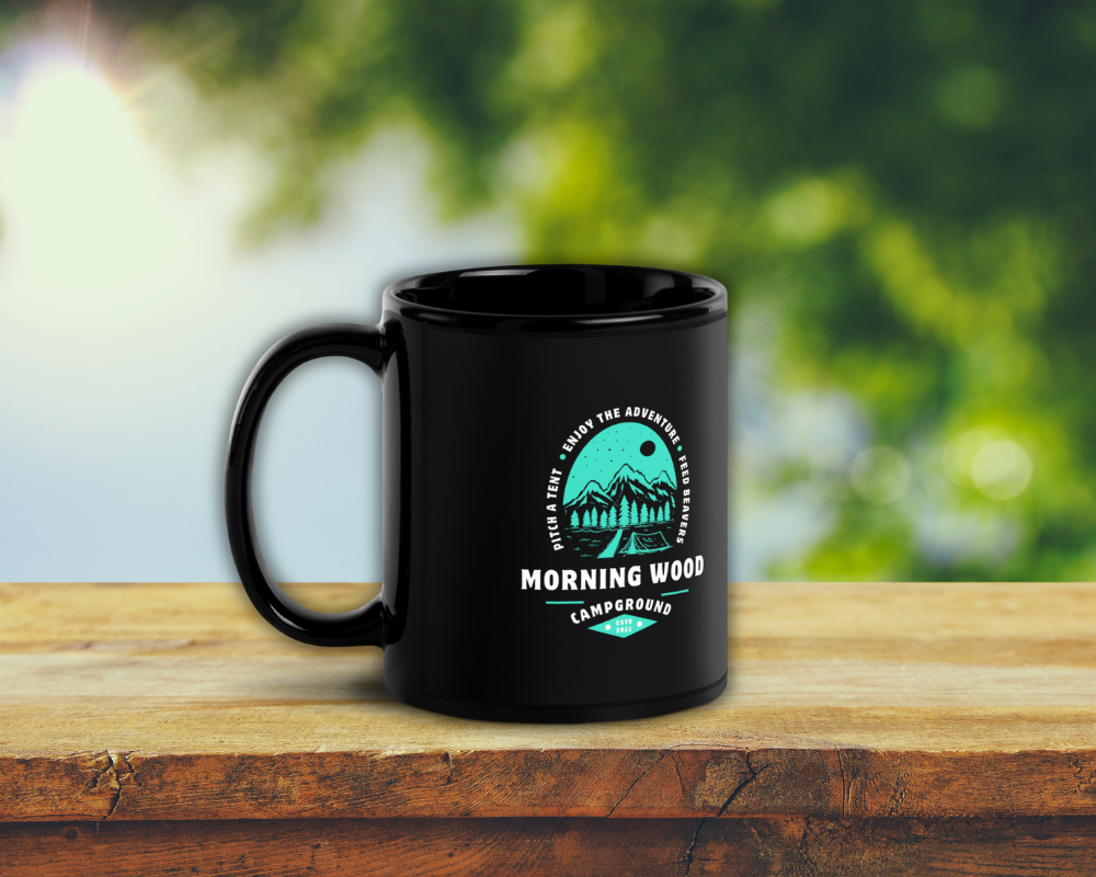 Morning Wood Campground Black Coffee Mug