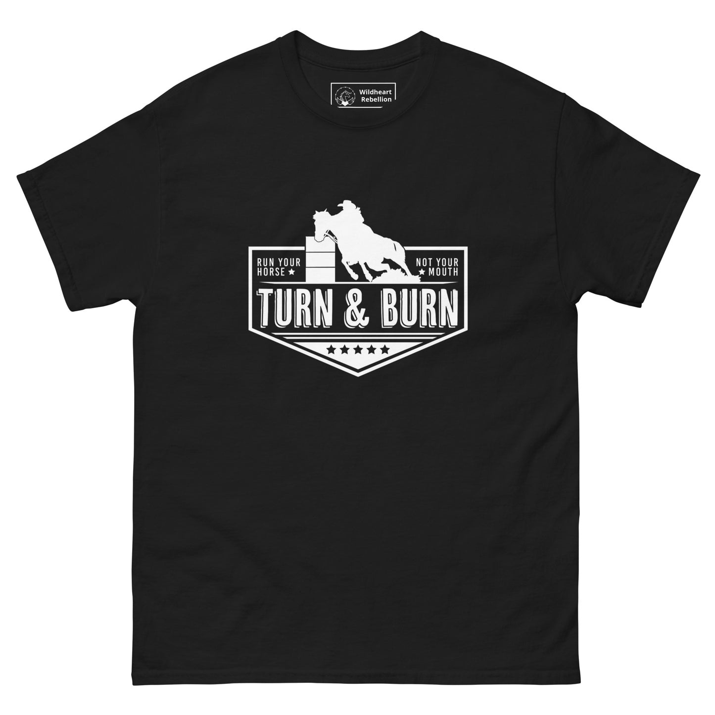 Turn & Burn' Barrel Racing Rodeo Cowboy Men's T-Shirt Black