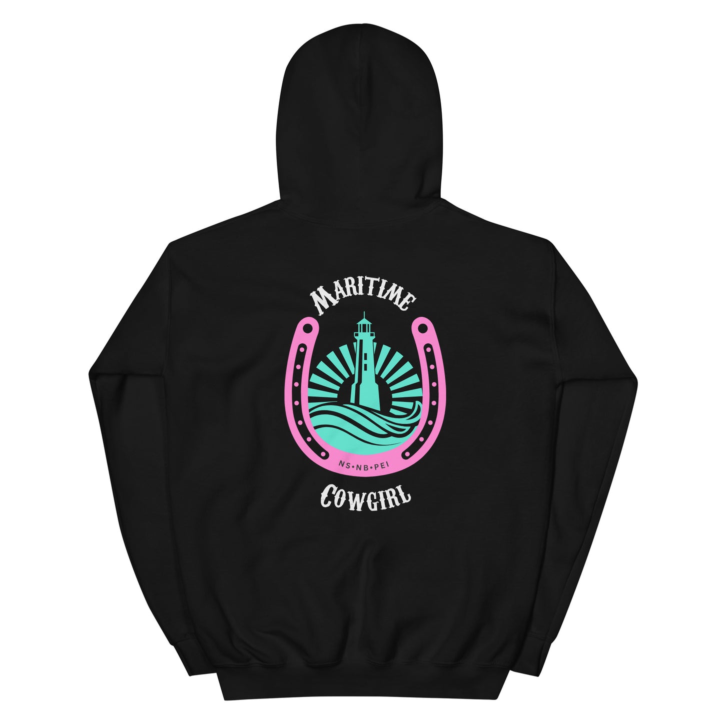 Maritime Cowgirl Women's Black Hoodie Pink Horse Shoe