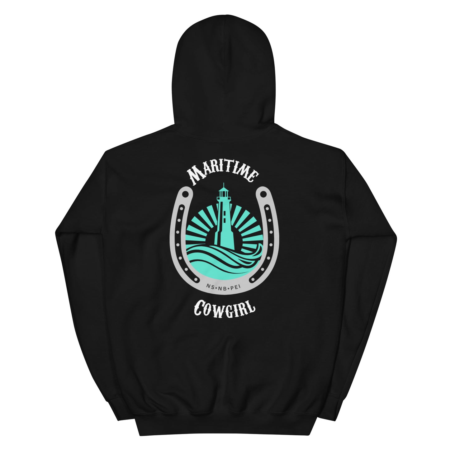 Maritime Cowgirl Women's Black Hoodie Grey Horse Shoe