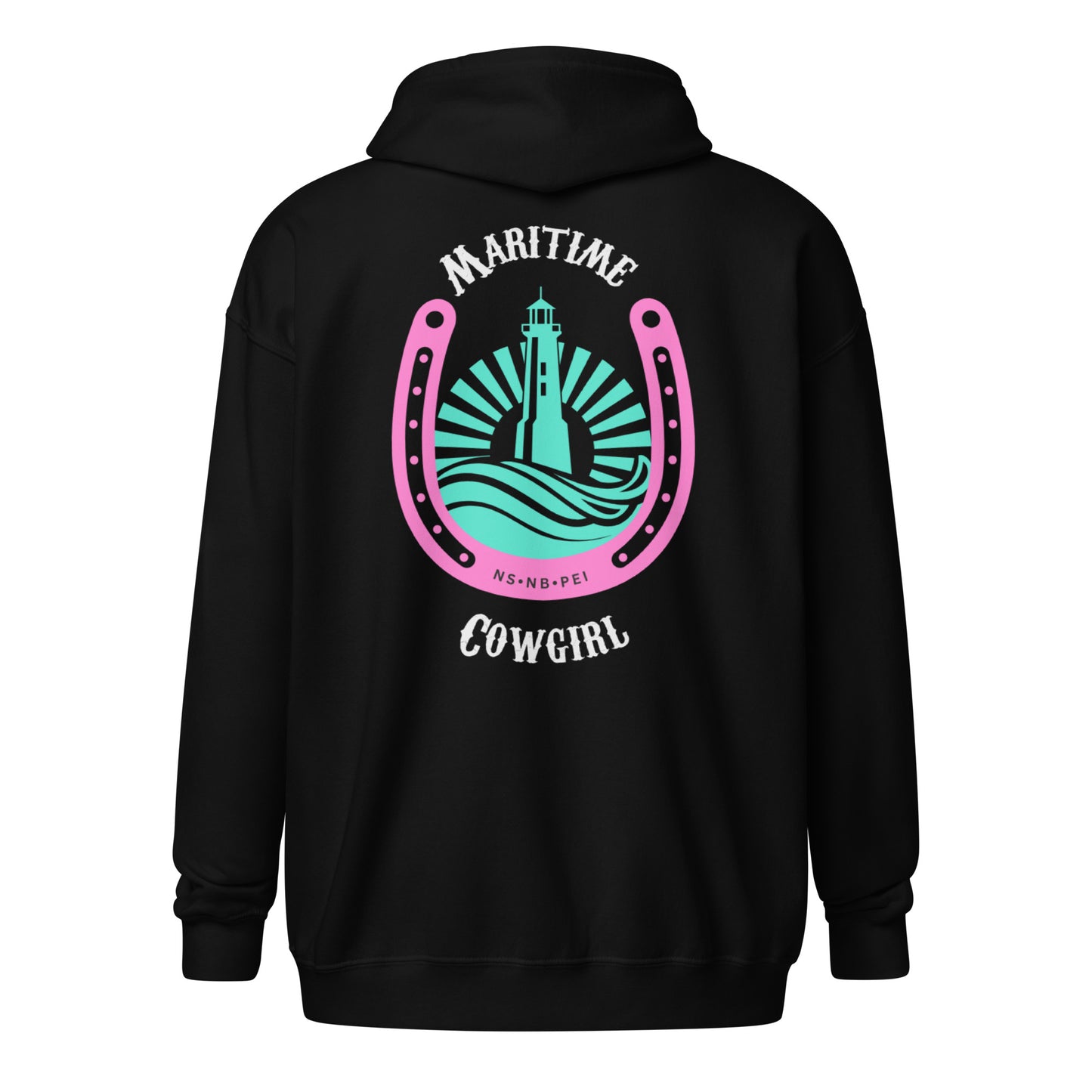 Maritime Cowgirl Women's Black Zip Up Hoodie Pink Horse Shoe