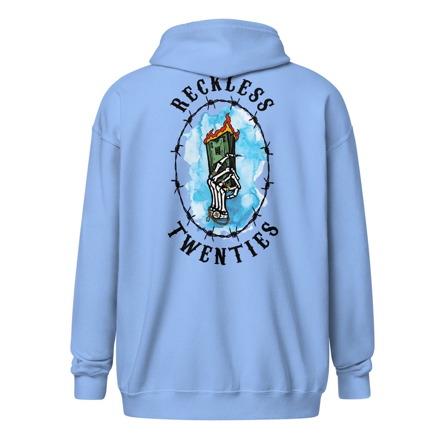 Reckless 20's Wild Ride- Women's Light Blue Zip Up Hoodie
