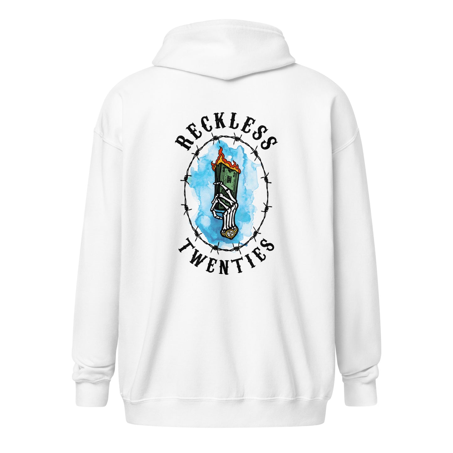 Reckless 20's Wild Ride- Men's White Zip Up Hoodie