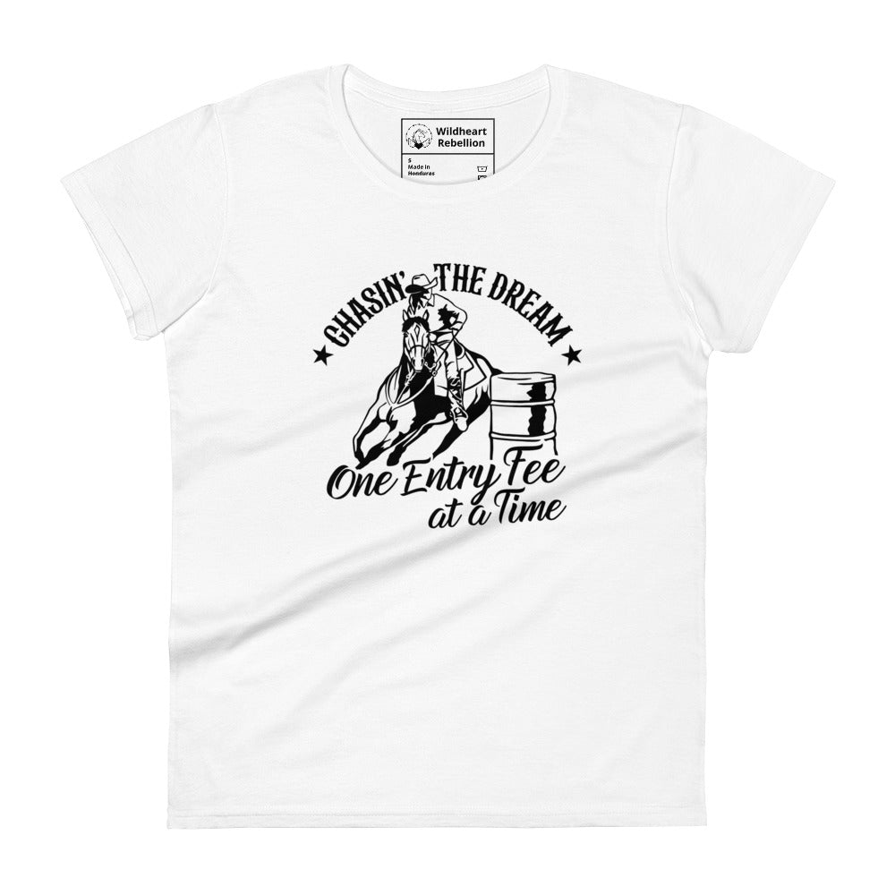 Chasing the Dream -Women's White Barrel Racing t-shirt