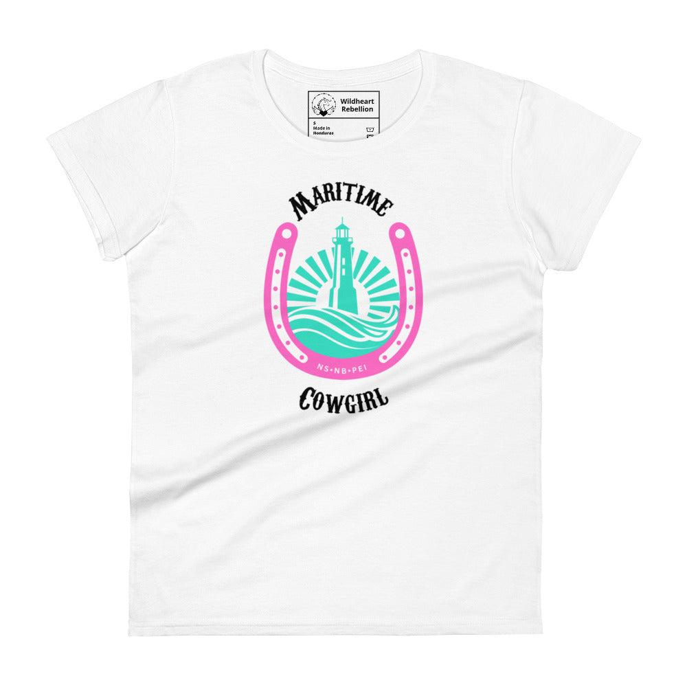 Maritime Cowgirl Women's White Tee Pink Horse Shoe