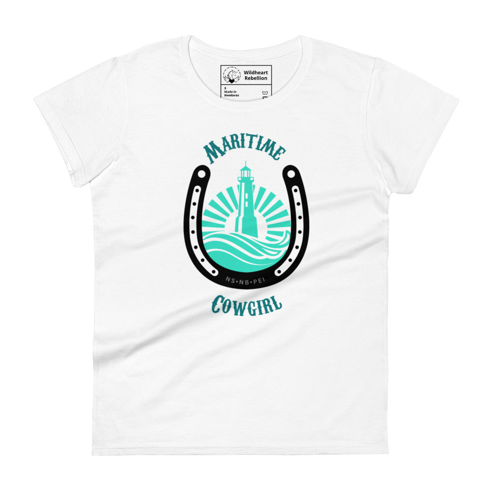 Maritime Cowgirl Women's White Tee Grey Horse Shoe