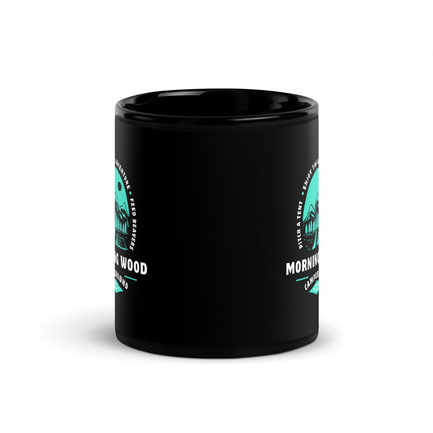 Morning Wood Campground Black Coffee Mug