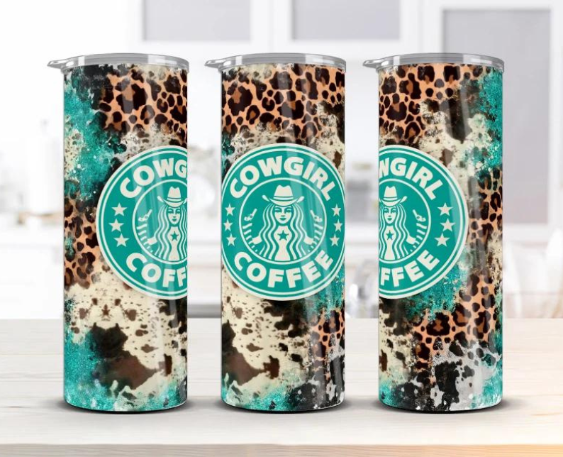 Turquoise Cowgirl Coffee Western Stainless steel tumbler 20oz.