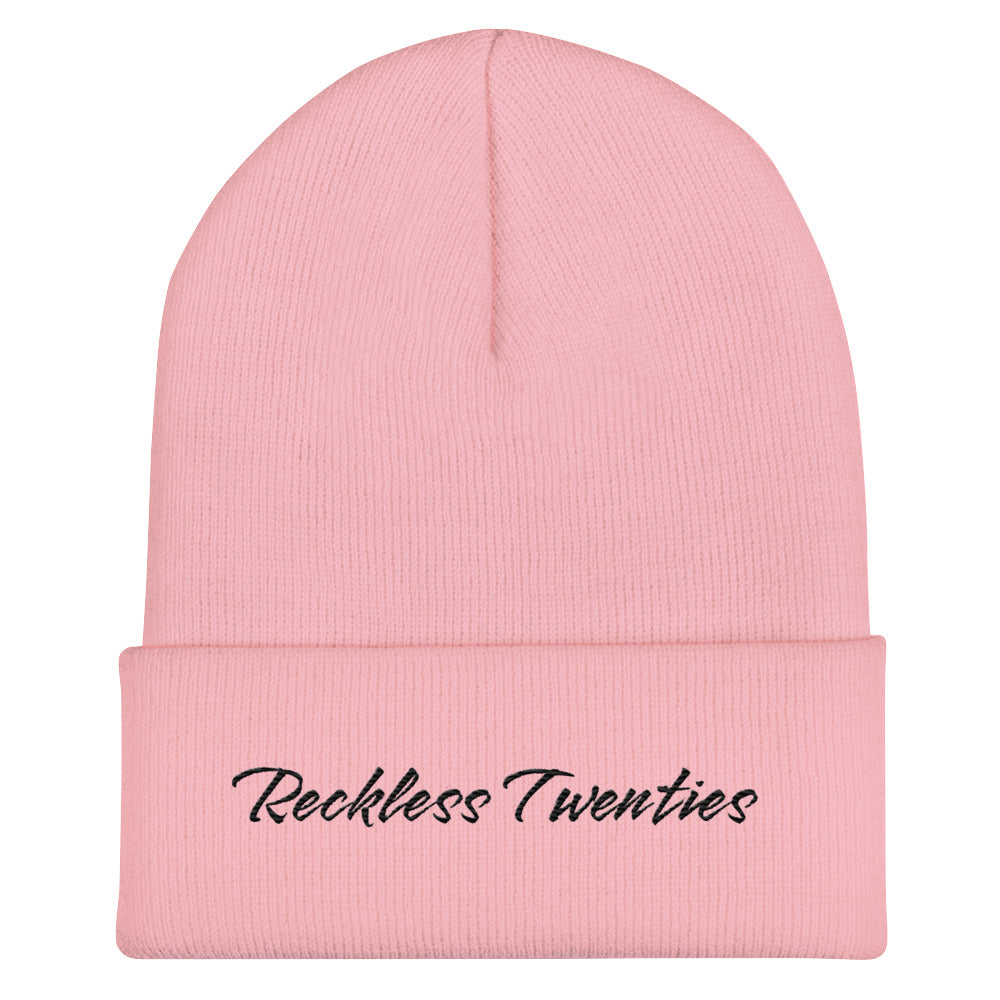 Premium Reckless Twenties Embroidered Pink Cuffed Beanie