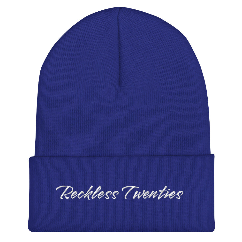 Premium Reckless Twenties Embroidered Blue Cuffed Beanie
