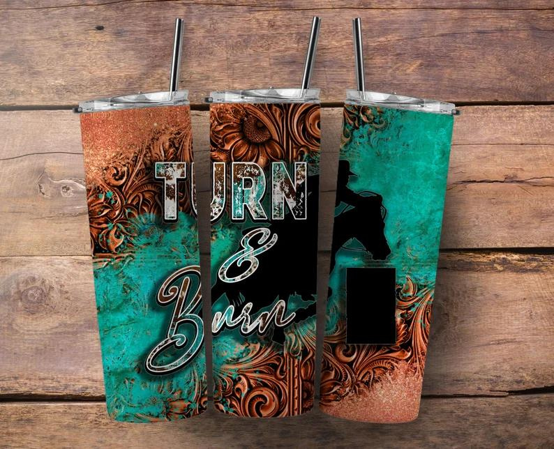 Cowgirl Turquoise Trails Barrel Racing Stainless steel tumbler 20oz.