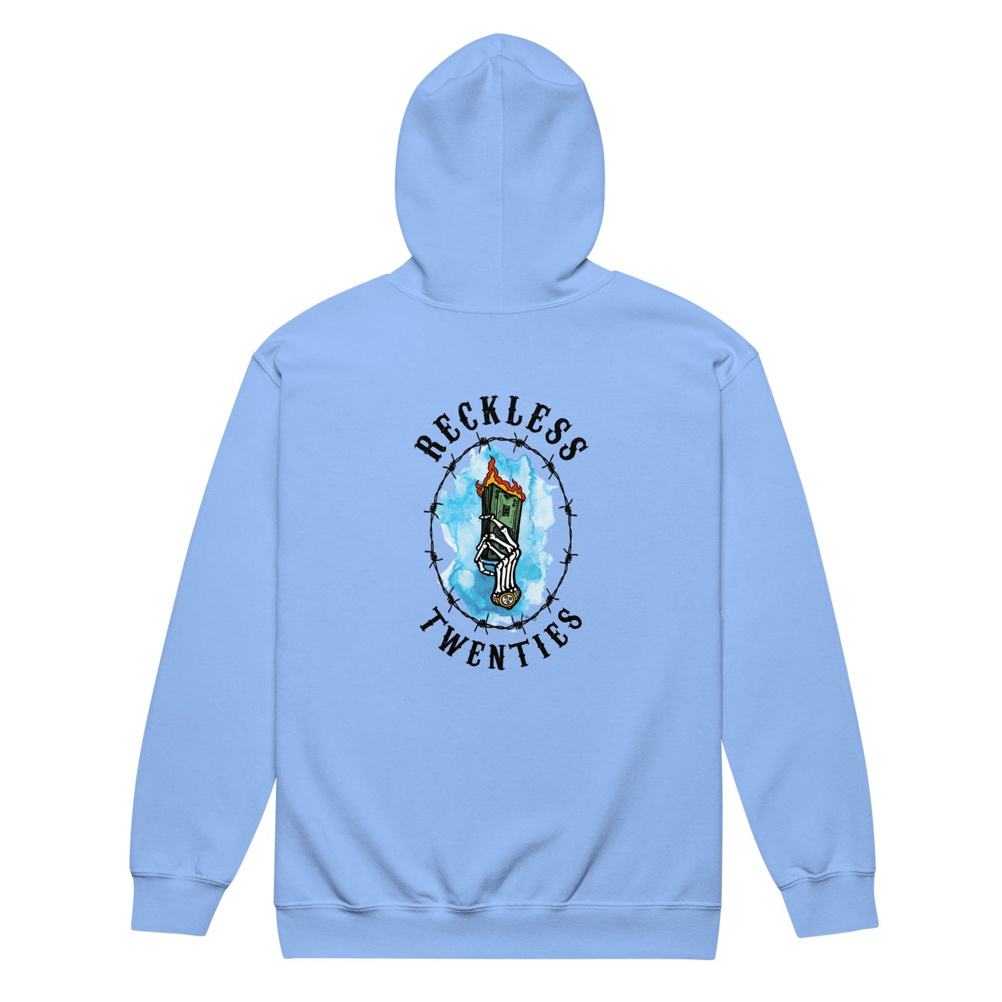 Reckless 20's Wild Ride- Men's Light Blue Zip Up Hoodie